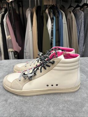 P448 Mitch High Top Skate Sneakers. White, Beige & Pink EU Size 43